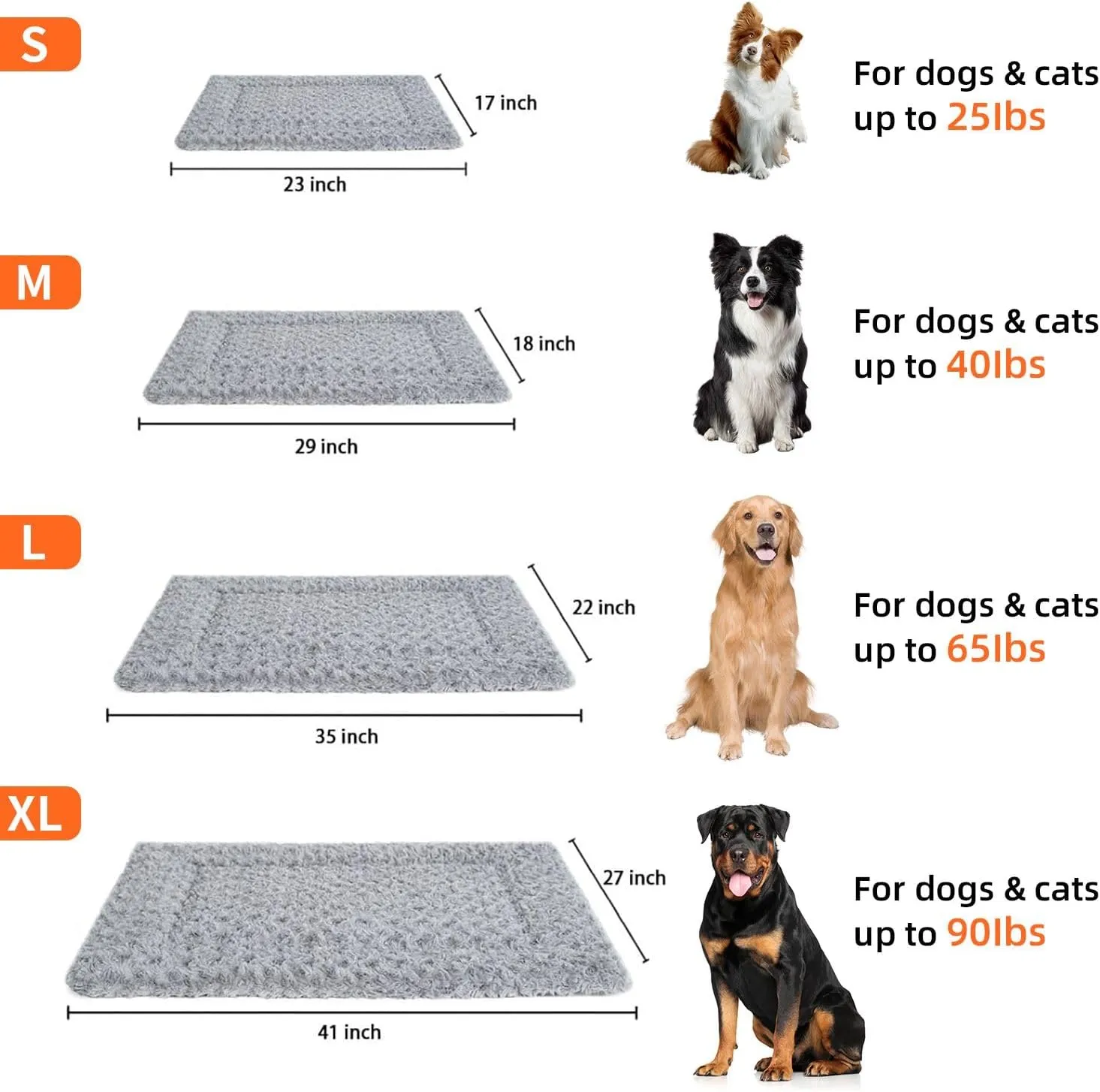 Dog Beds Crate Pad Pet Blanket Grey Fluffy Double-Sided use Cozy Sleeping Mat Belt Calming Pillow for Cats Dog S(16x 24"x1.2")