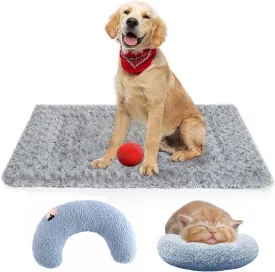 Dog Beds Crate Pad Pet Blanket Grey Fluffy Double-Sided use Cozy Sleeping Mat Belt Calming Pillow for Cats Dog S(16x 24"x1.2")