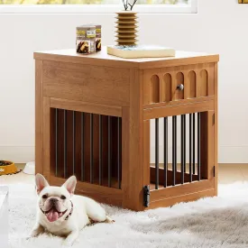Dog Crate Furniture for Small Dogs, Wooden Dog Kennel with Drawer, Indoor Pet Crate End Table with 1.18-inch Tabletop, Decorative Pet Cage Dog House, Walnut