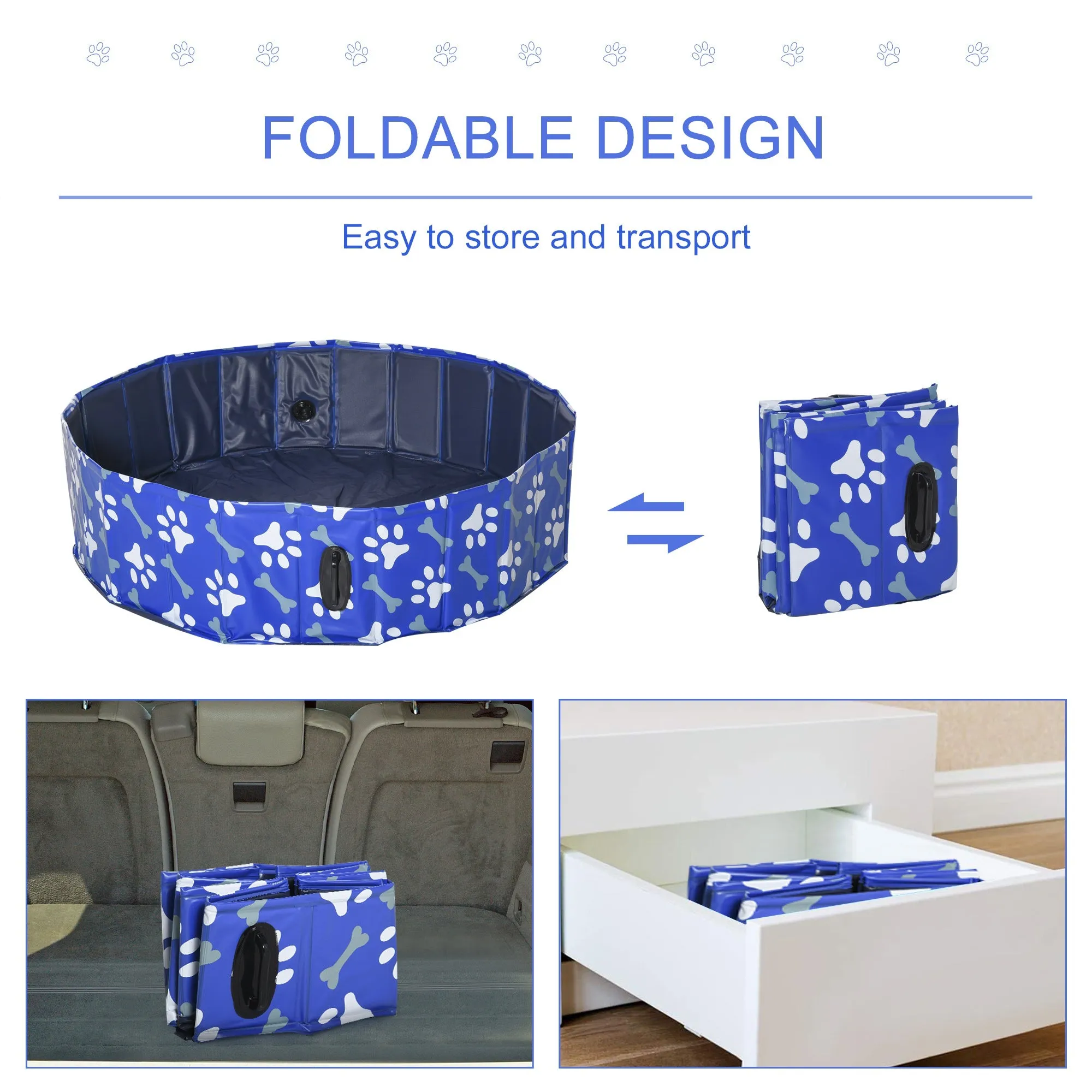 Dog Swimming Pool Foldable Pet Bathing Shower Tub Padding Pool 120cm M