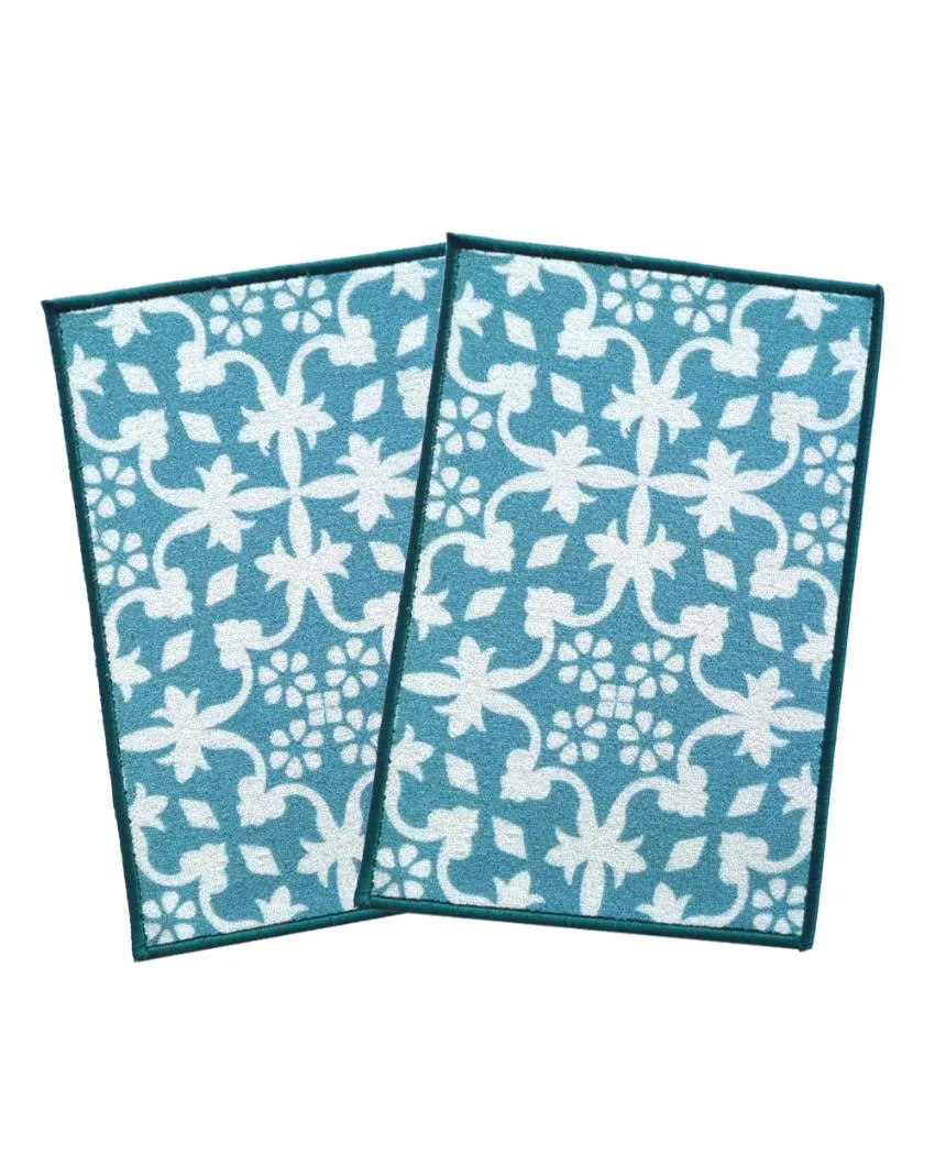 Floral Tiles Anti-Slip Multipurpose Door Mats | Set of 2 | 24 x 16 inches