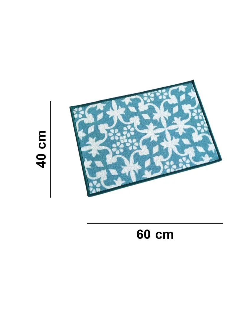 Floral Tiles Anti-Slip Multipurpose Door Mats | Set of 2 | 24 x 16 inches