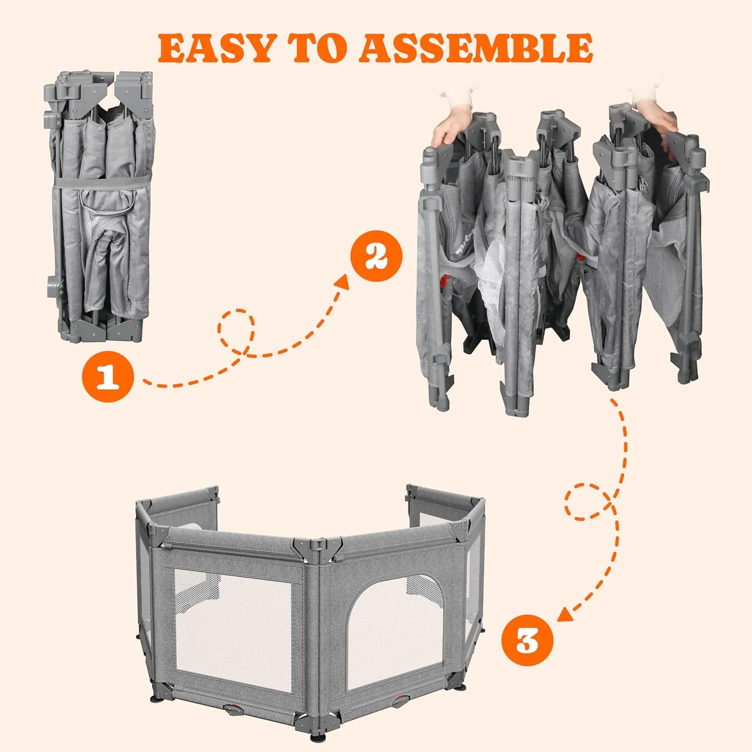 Foldable Dog Gate for Stairs, 165" W x 28" H Pet Gate for Doorways, 6 Panels Baby Gates Indoor Baby Play Fence, Grey
