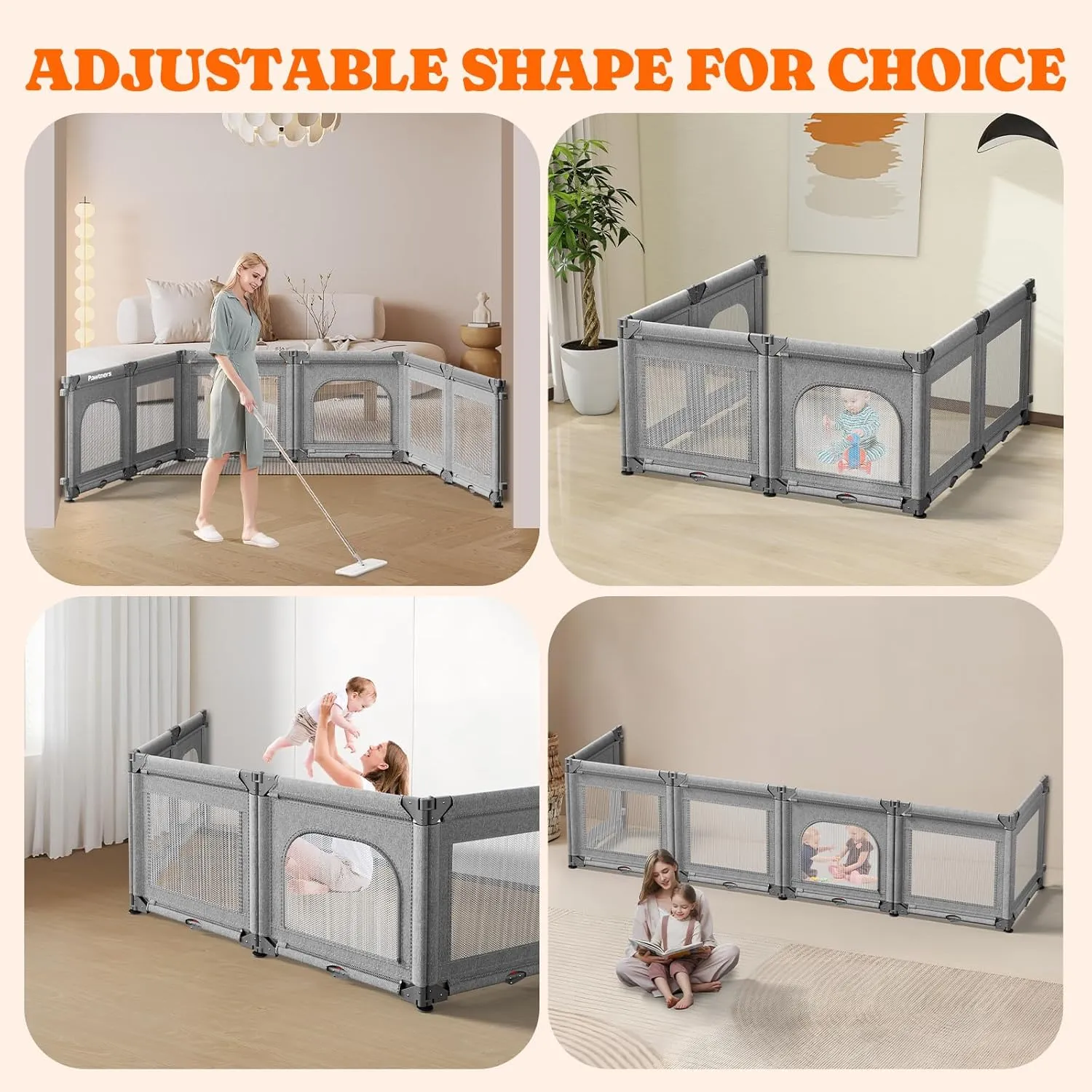 Foldable Dog Gate for Stairs, 165" W x 28" H Pet Gate for Doorways, 6 Panels Baby Gates Indoor Baby Play Fence, Grey
