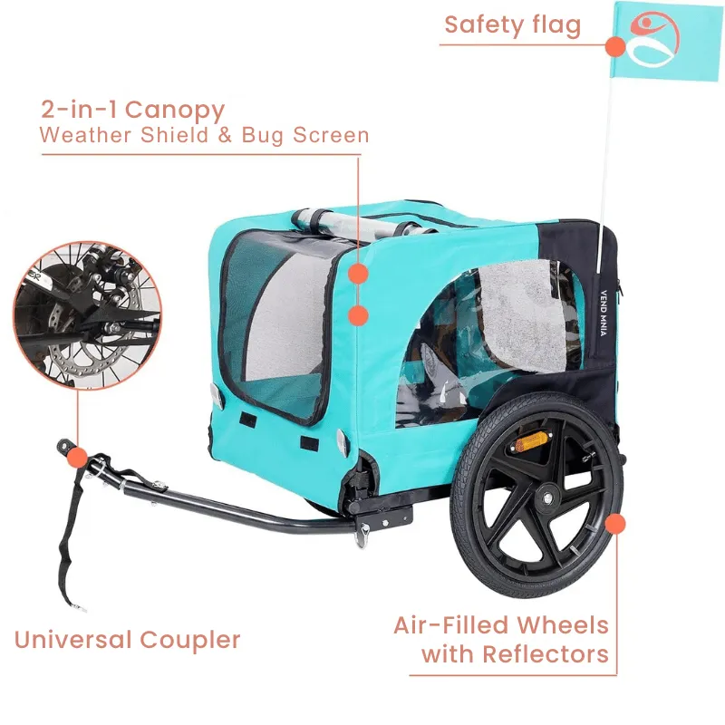 Foldable Pet Bike Trailer for Small and Medium Pets - Light Green