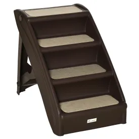 Foldable Pet Stairs 4-Step for Cats Small Dogs with Non-slip Mats 62 x 38 x 49.5 cm Dark Brown