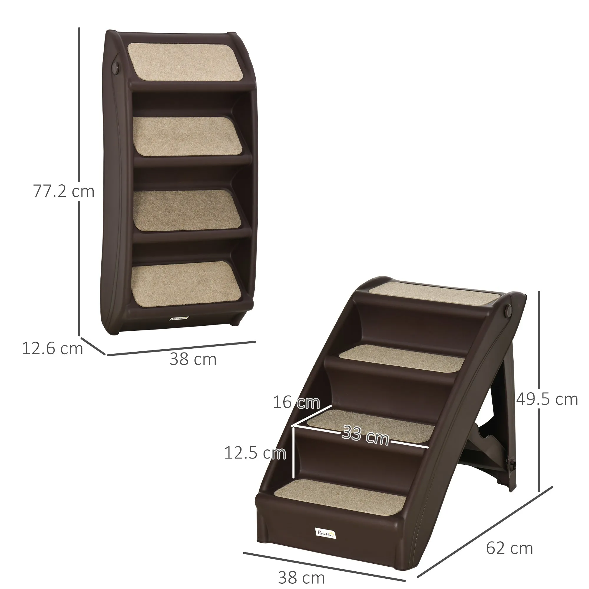 Foldable Pet Stairs 4-Step for Cats Small Dogs with Non-slip Mats 62 x 38 x 49.5 cm Dark Brown