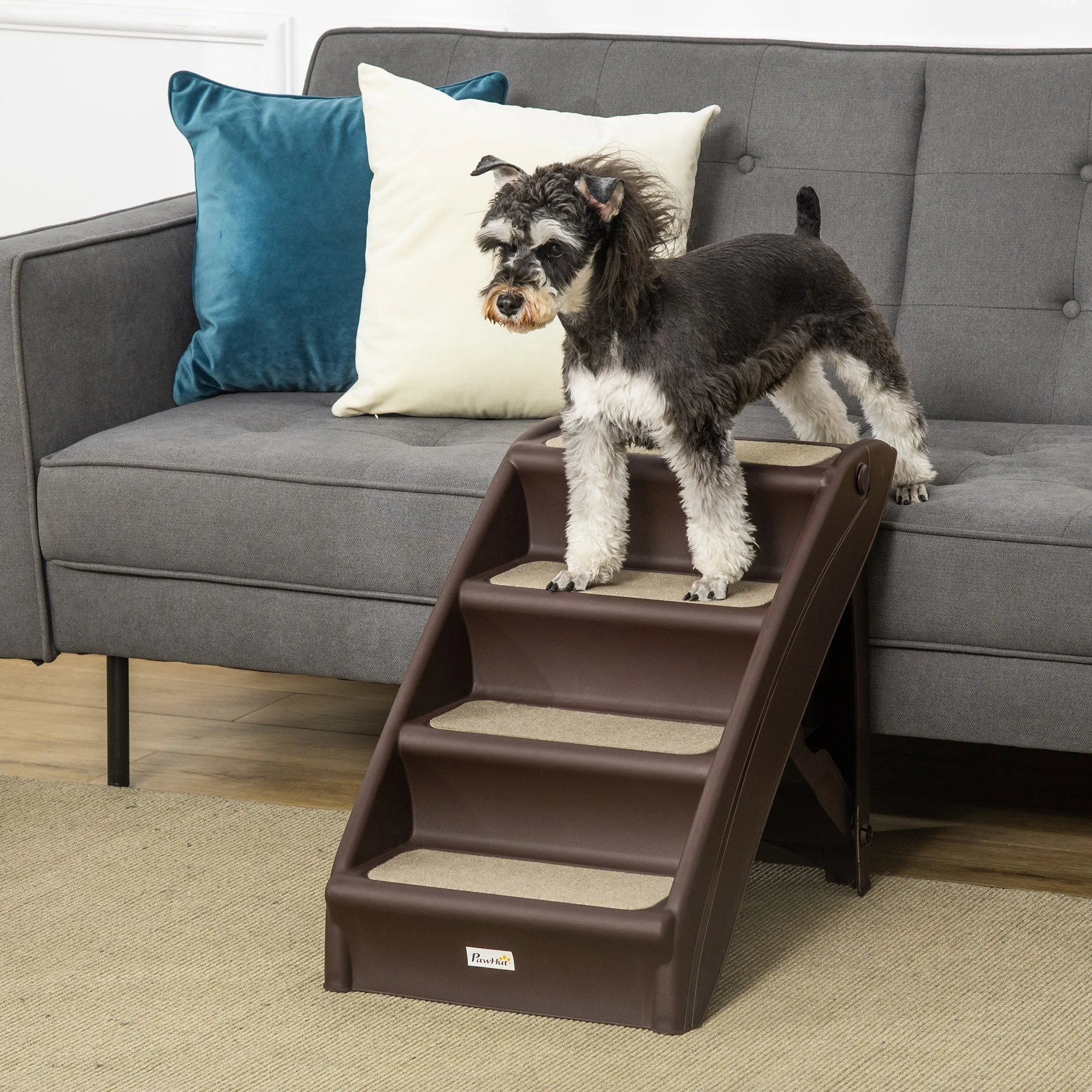 Foldable Pet Stairs 4-Step for Cats Small Dogs with Non-slip Mats 62 x 38 x 49.5 cm Dark Brown