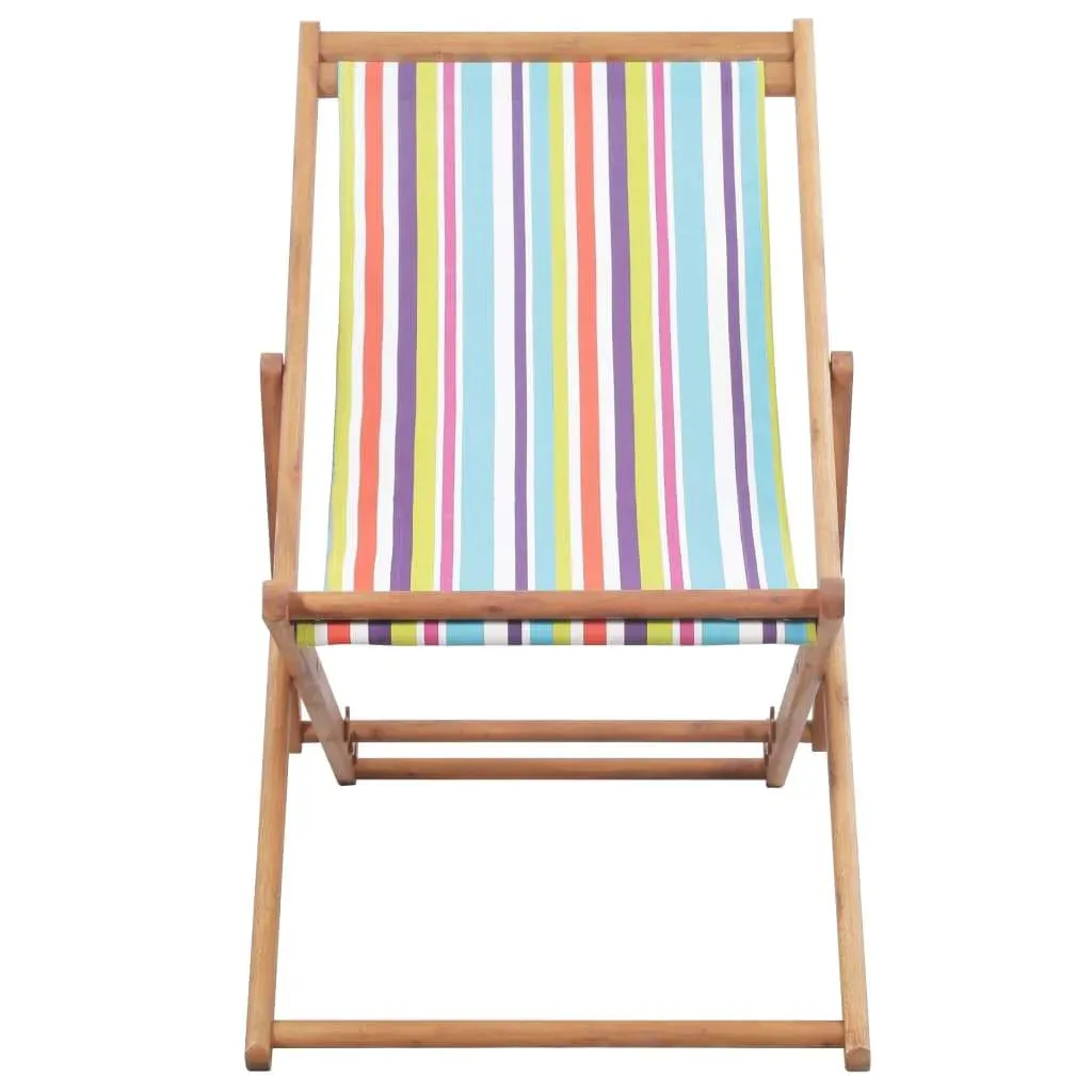 Folding Beach Chair Fabric And Wooden Lounger Seat Outdoor Multi Colors