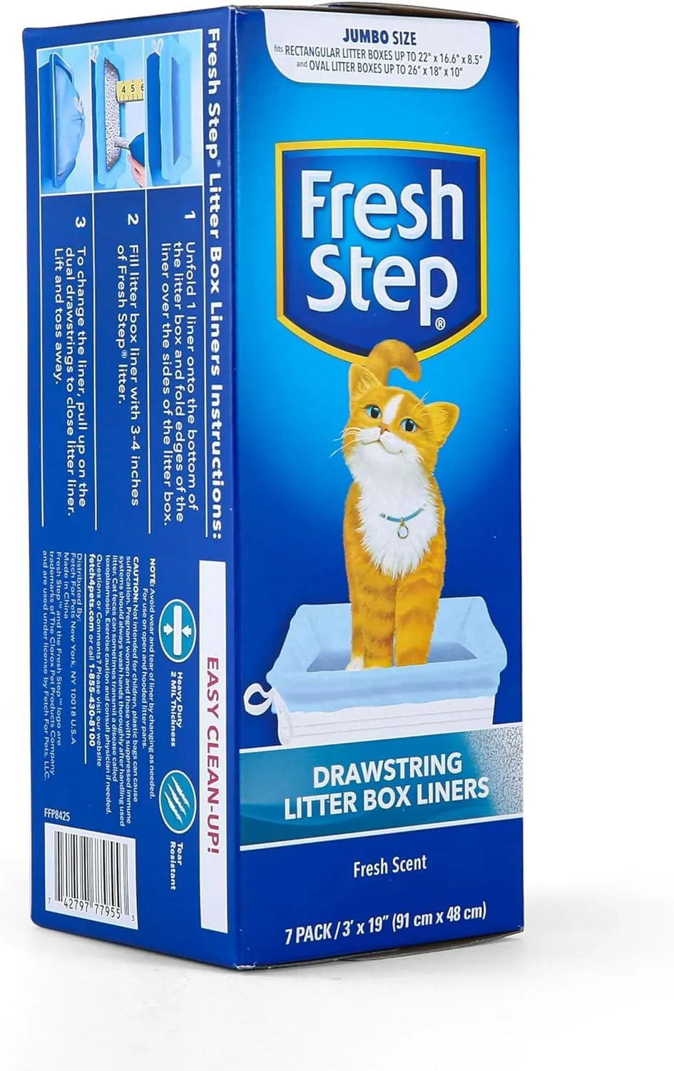 Fresh Step Drawstring Cat Litter Box Liners, Scented, Jumbo Size, 36" x 19" - 7 Count Per Box, 36 Boxes, Kitty Litter Bags, Cat Litter Liners for All Cats to Keep Your Home Clean