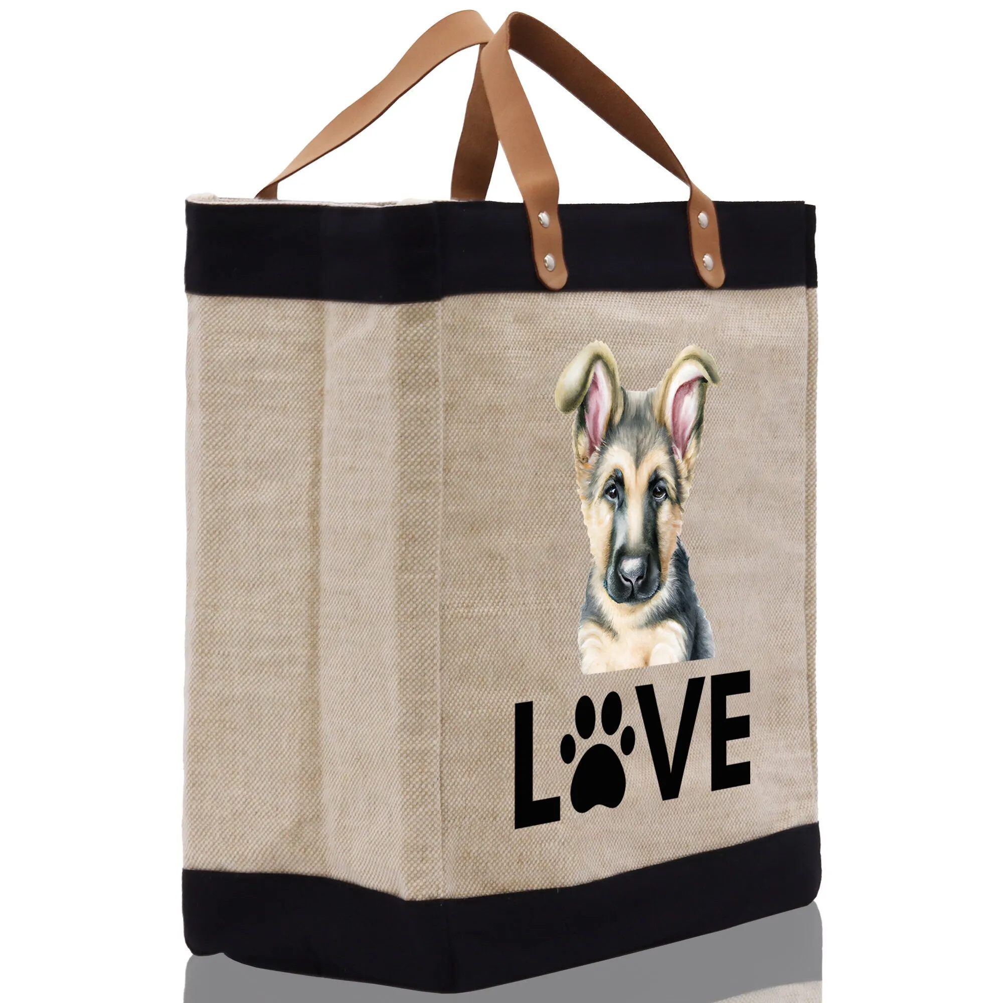German Shepherd Love Dog Jute Canvas Tote Funny Farmer Market Bag Quote Jute Bag Shopping Bag Burlap Bag Dog Owner Gift