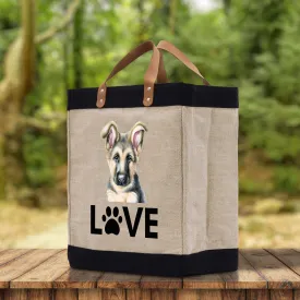 German Shepherd Love Dog Jute Canvas Tote Funny Farmer Market Bag Quote Jute Bag Shopping Bag Burlap Bag Dog Owner Gift