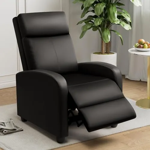 GUNJI Recliner Chair for Adults Modern PU Leather Adjustable Reclining Chair for Living Room Home Theater Seating with Footrest (Black)