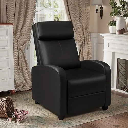 GUNJI Recliner Chair for Adults Modern PU Leather Adjustable Reclining Chair for Living Room Home Theater Seating with Footrest (Black)
