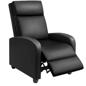GUNJI Recliner Chair for Adults Modern PU Leather Adjustable Reclining Chair for Living Room Home Theater Seating with Footrest (Black)