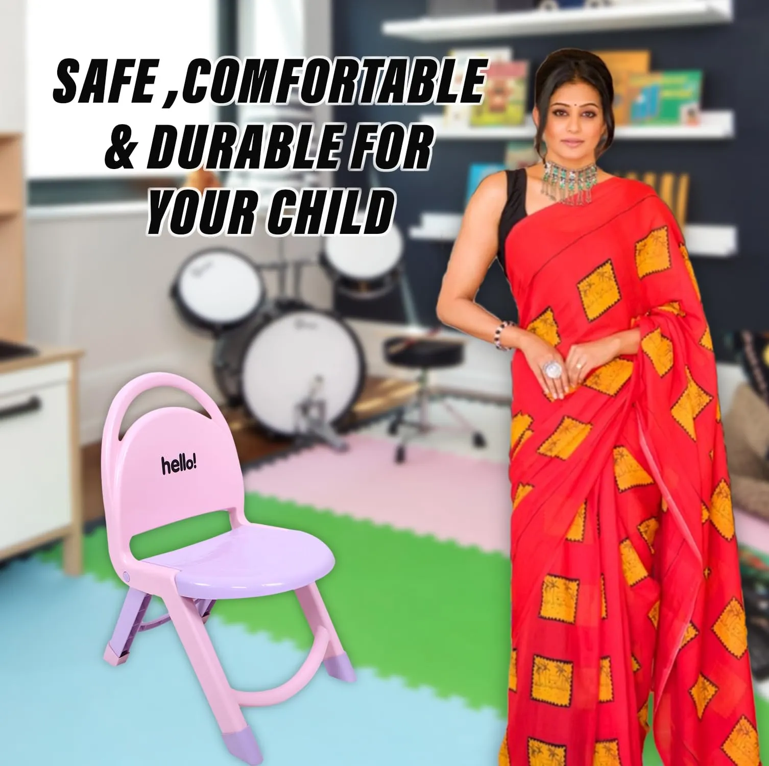 Heart Home Chair for Kids | Plastic Kids Foldable Chair | Baby Chair | School Study Chair | Toddler Chair | Indoor or Outdoor Use for Kids | Capacity 80 Kg | Purple & Pink