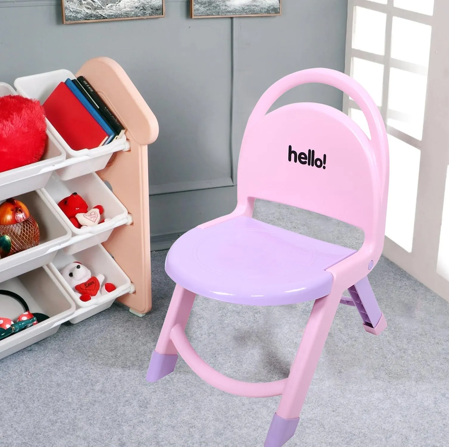 Heart Home Chair for Kids | Plastic Kids Foldable Chair | Baby Chair | School Study Chair | Toddler Chair | Indoor or Outdoor Use for Kids | Capacity 80 Kg | Purple & Pink