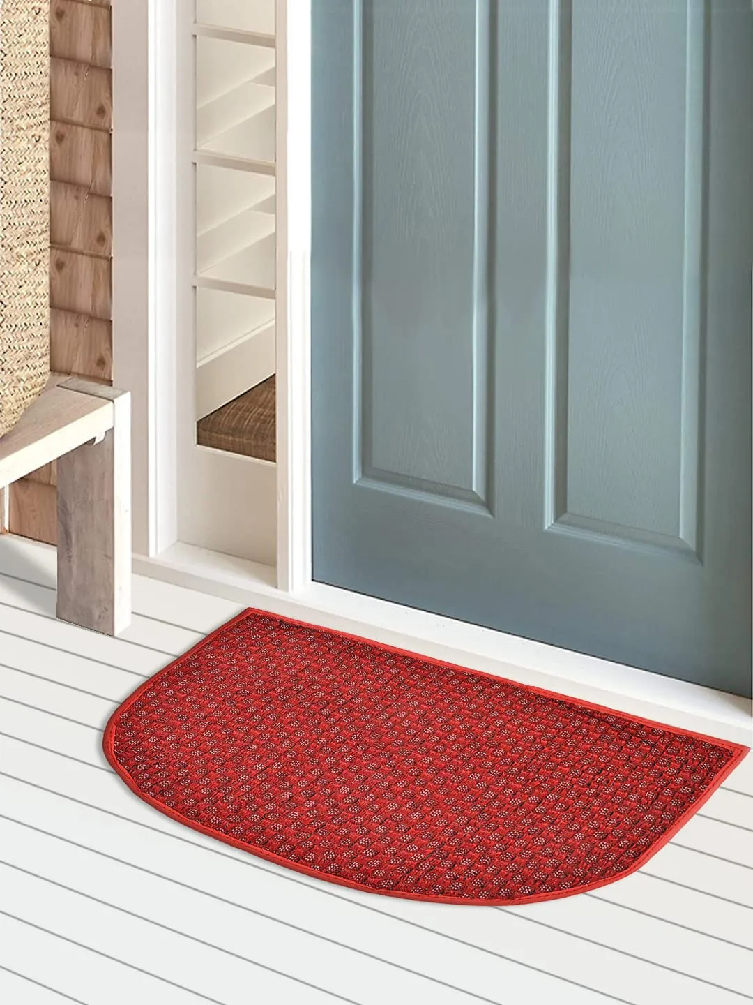 Heart Home D Shape Indoor Outdoor Anti-Slip Rubber Door Mat, 21"x14"- Pack of 3 (Red)-47HH01304