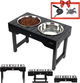 HTB Elevated Dog Bowls with Slow Feeder & pet Leash,Raised Dog Bowl Stand Adjusts to 3.1,8.1,11.8