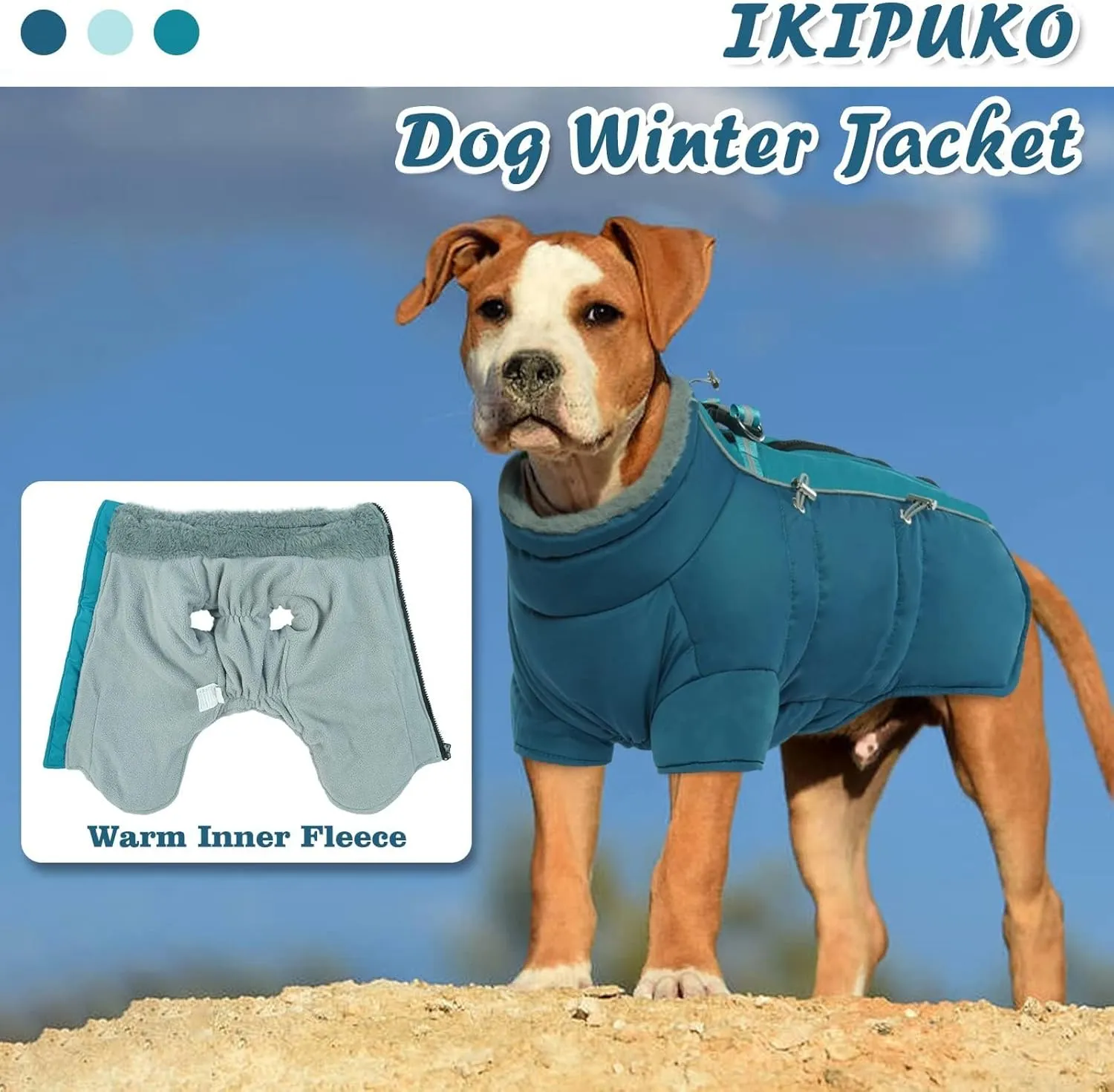 Jacket for Dogs in Winter, Waterproof Dog Coat with Fleece Lining, Reflective & Warm, Zip Up Dog Coat Christmas Snowsuit(Green M)