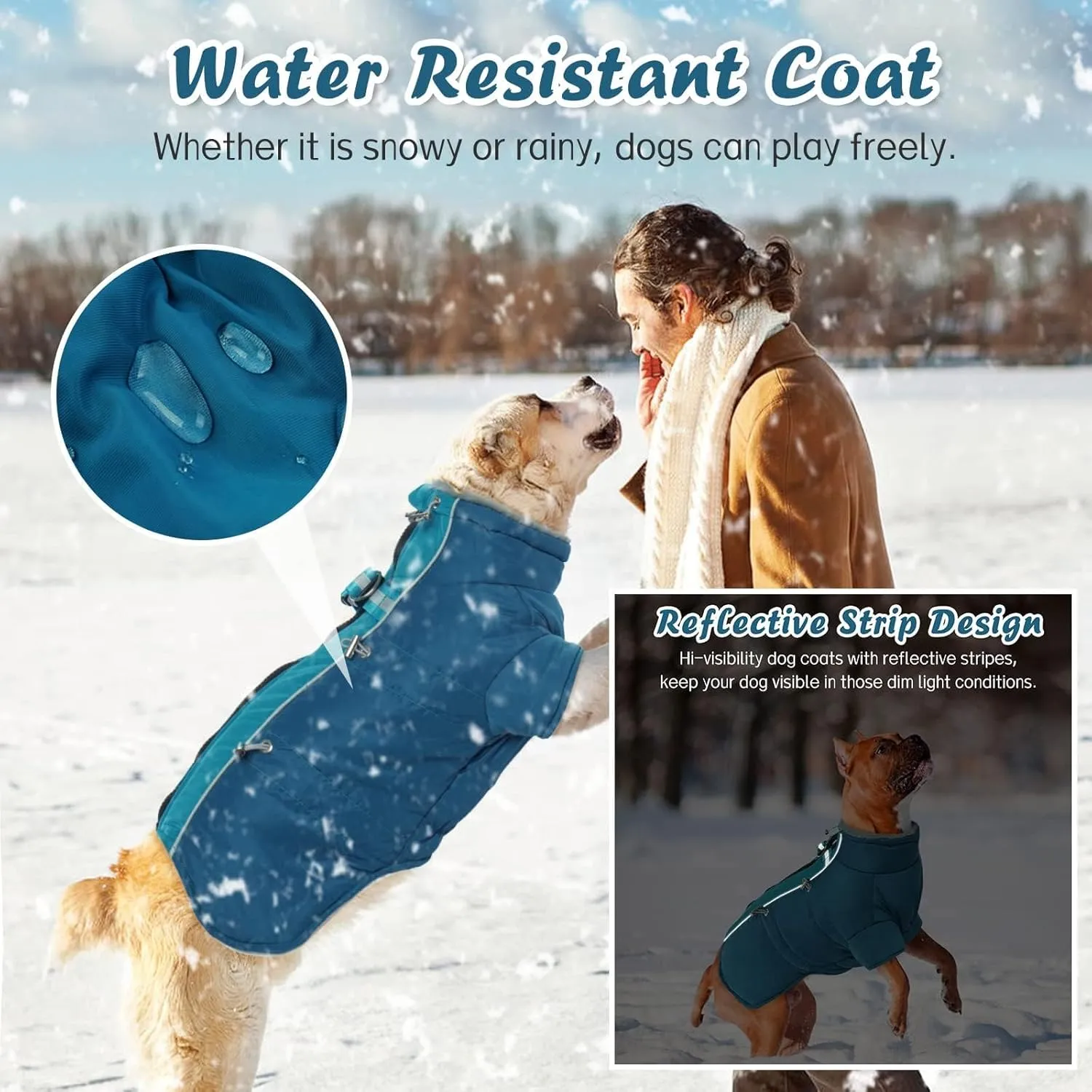 Jacket for Dogs in Winter, Waterproof Dog Coat with Fleece Lining, Reflective & Warm, Zip Up Dog Coat Christmas Snowsuit(Green M)