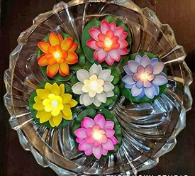 Klip2Deal Diwali Multi-Color Waterproof LED Floating Candles for Bath, Wedding, and Festival - Romantic Night Lighting with Lotus Shape | Smokeless Flameless Diya LED Candles (Plastic, Set of 3)