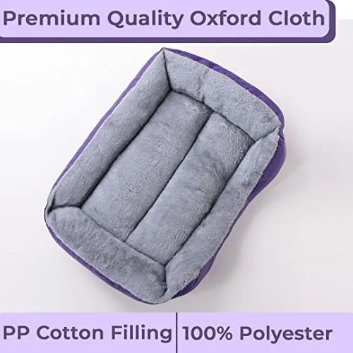 Kuber Industries Dog & Cat Bed|Super Soft Plush Top Pet Bed|Oxford Cloth Polyester Filling| Washable Dog Bed|Rectangular Cat Bed with Rise-Edge Pillow|QY036P-L|Purple(Pack of 2)
