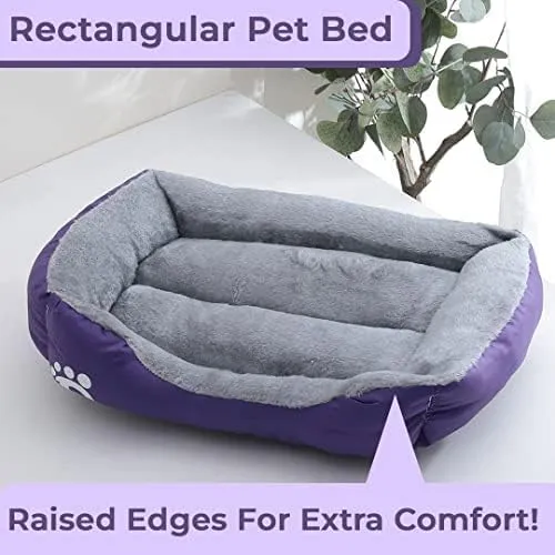 Kuber Industries Dog & Cat Bed|Super Soft Plush Top Pet Bed|Oxford Cloth Polyester Filling| Washable Dog Bed|Rectangular Cat Bed with Rise-Edge Pillow|QY036P-L|Purple(Pack of 2)