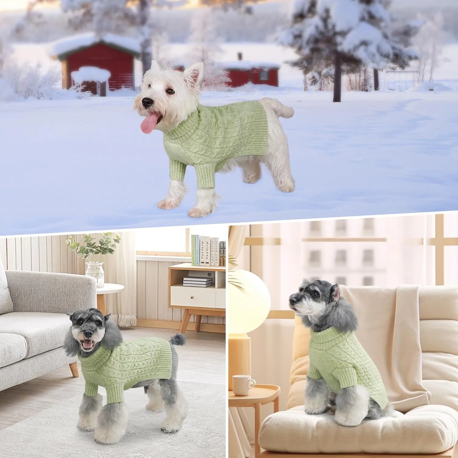 KYEESE Dog Sweater Medium Size Dogs Soft Pet Coats, Long Sleeve Medium Pet Sweater with Classic Cable Knit Warm Dog Clothes Turtleneck Pet Sweater for Medium Dogs, Green, XX-Large