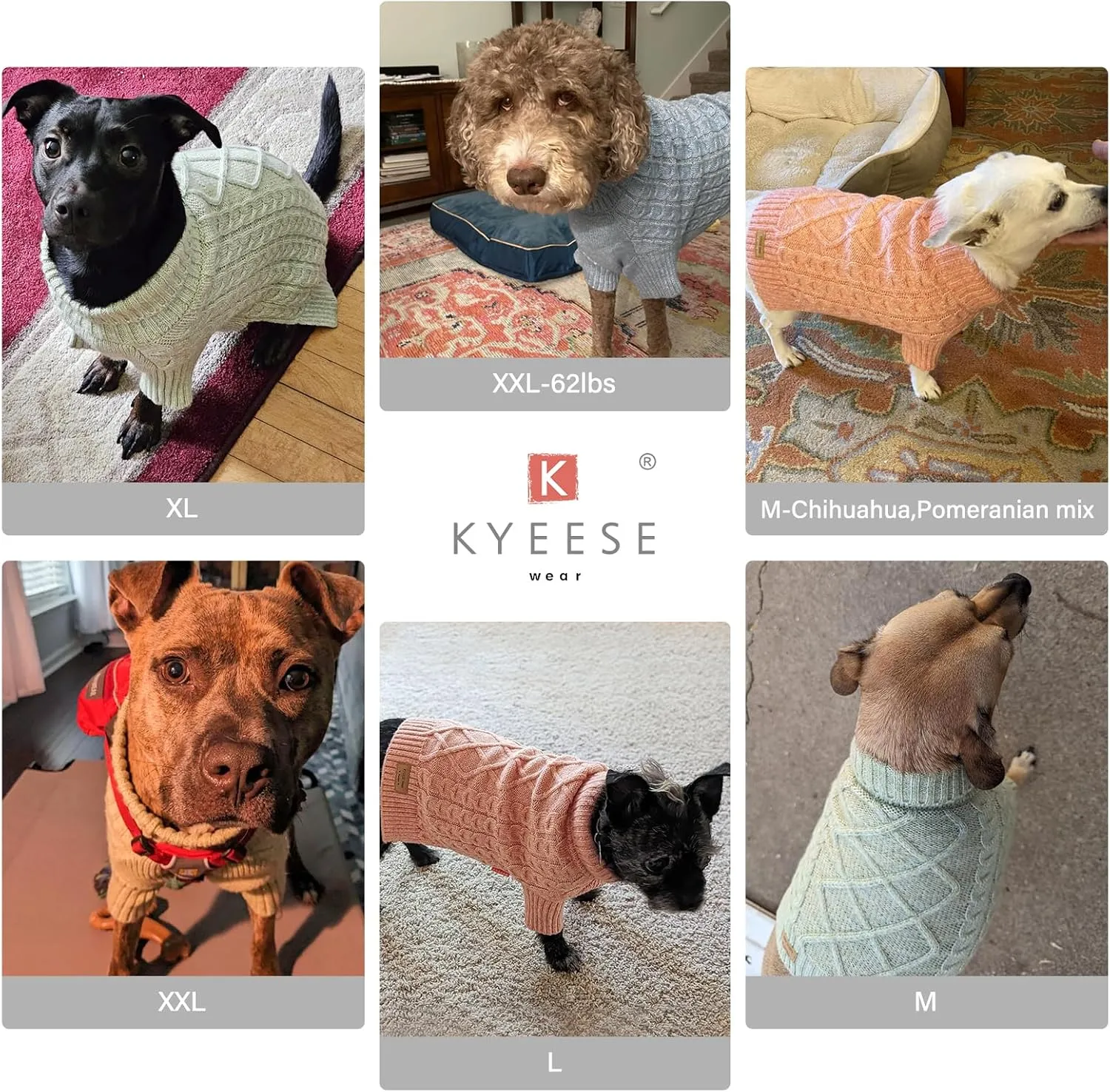 KYEESE Dog Sweater Medium Size Dogs Soft Pet Coats, Long Sleeve Medium Pet Sweater with Classic Cable Knit Warm Dog Clothes Turtleneck Pet Sweater for Medium Dogs, Green, XX-Large