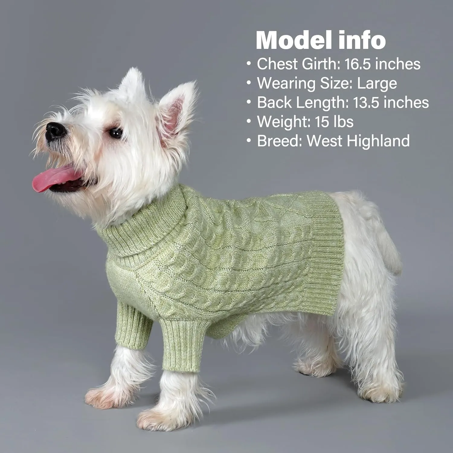 KYEESE Dog Sweater Medium Size Dogs Soft Pet Coats, Long Sleeve Medium Pet Sweater with Classic Cable Knit Warm Dog Clothes Turtleneck Pet Sweater for Medium Dogs, Green, XX-Large