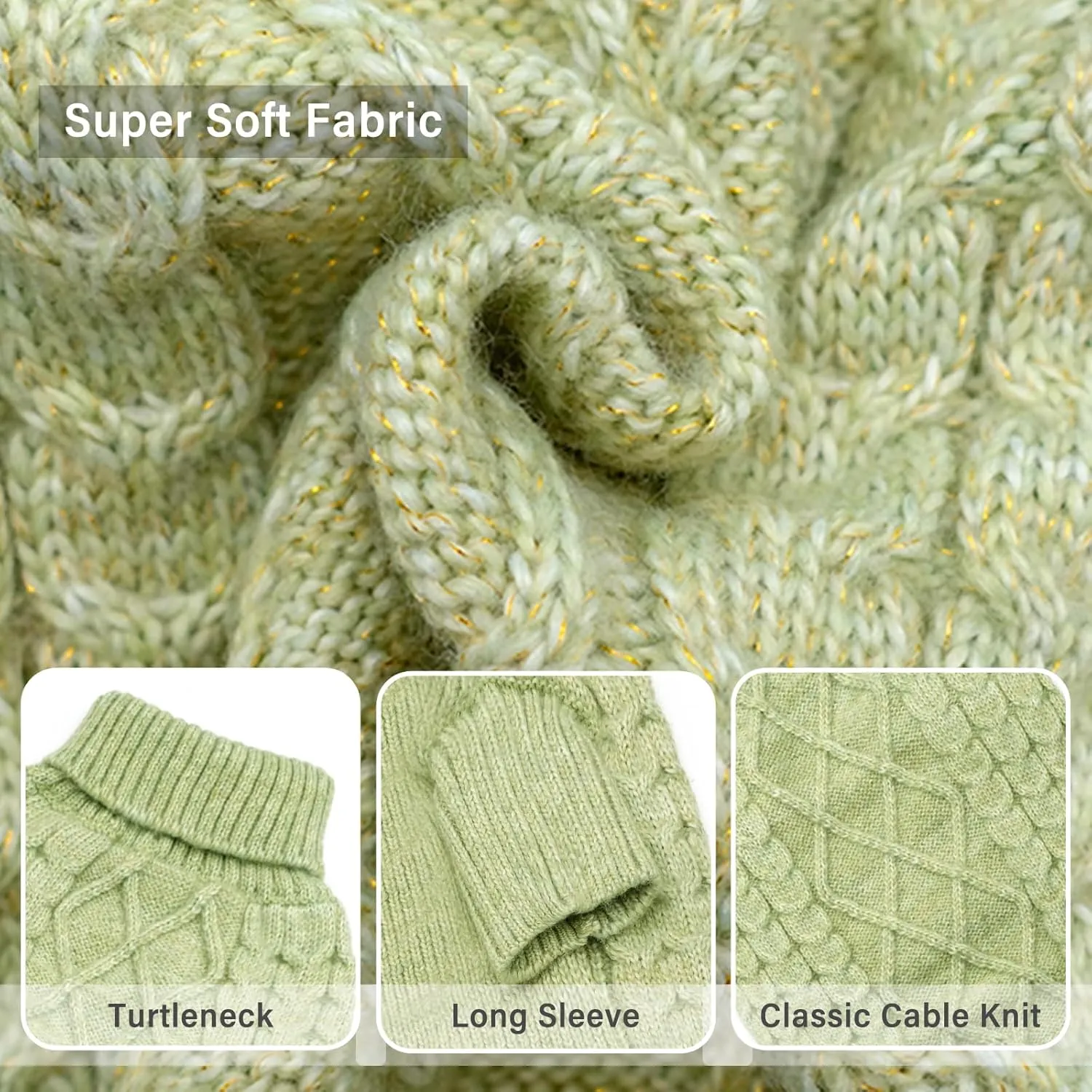KYEESE Dog Sweater Medium Size Dogs Soft Pet Coats, Long Sleeve Medium Pet Sweater with Classic Cable Knit Warm Dog Clothes Turtleneck Pet Sweater for Medium Dogs, Green, XX-Large