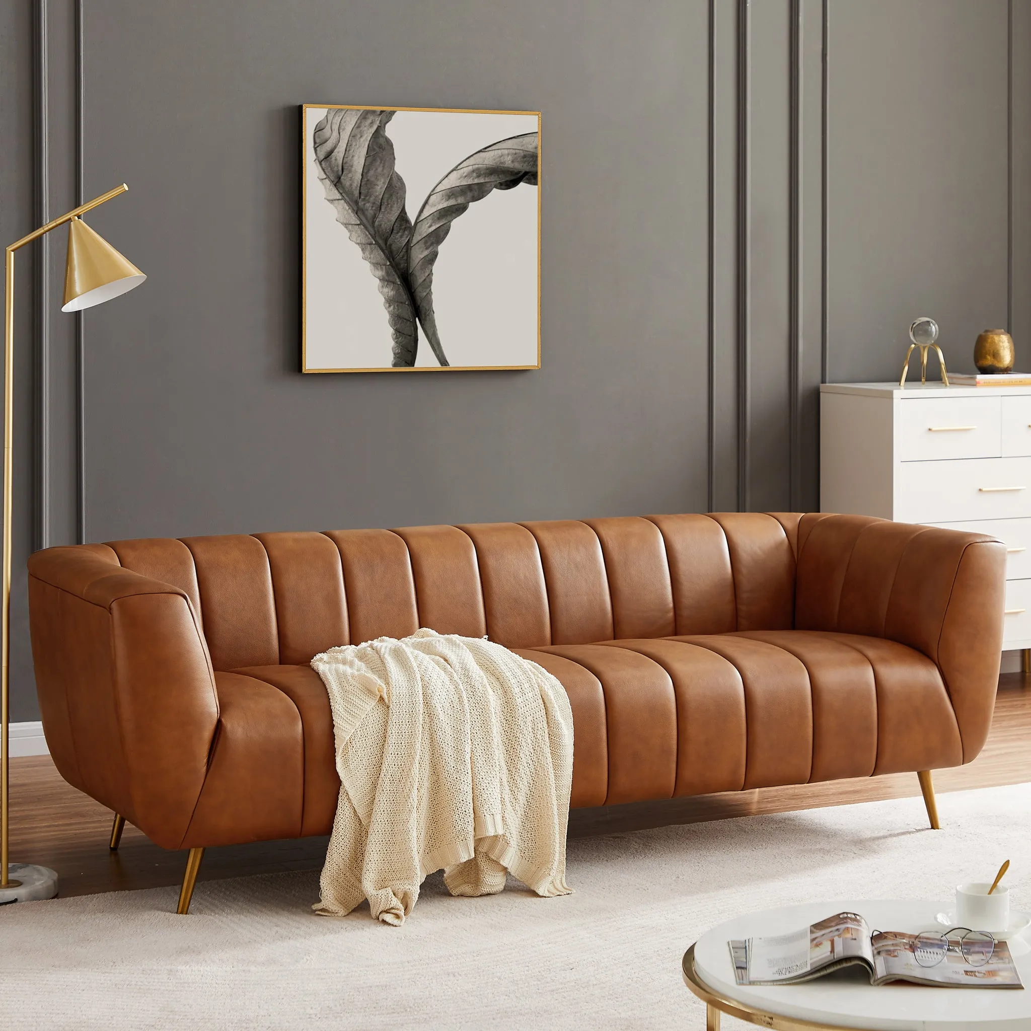 LaMattina Genuine Italian Leather Tufted Sofa