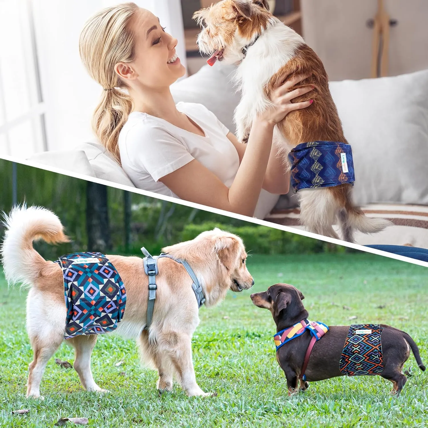 Langsprit Male Belly Bands for Dogs (Pack of 3) - High Absorbing Washable Dog Wraps - Reusable Small Doggy Puppy Diapers Plaid-2 M