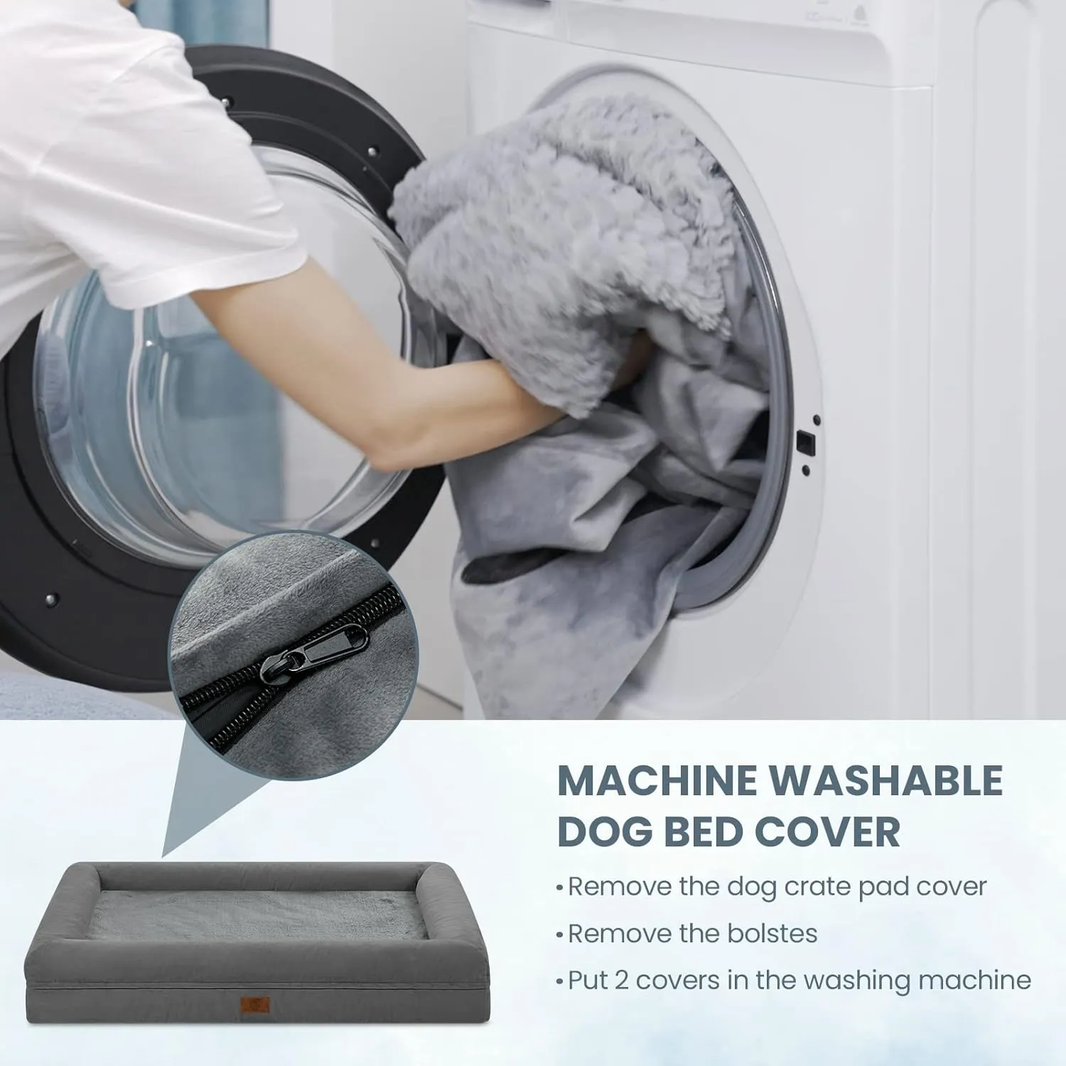 Large Orthopedic Egg Crate Foam Dog Bed, Waterproof Dog Bed with Removable Washable Cover, 4-Sides Removable Bolster Soft Couch Sofa with Non-Slip Bottom, Dark Grey