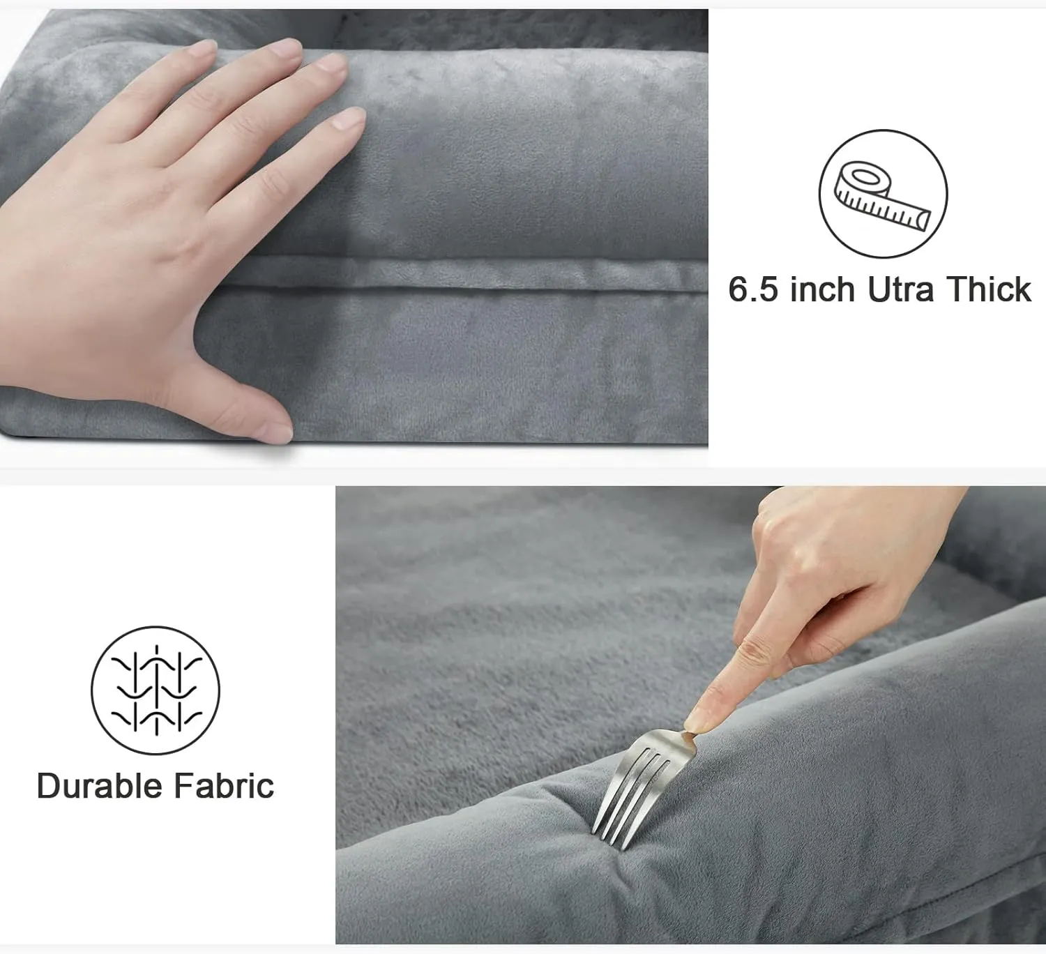 Large Orthopedic Egg Crate Foam Dog Bed, Waterproof Dog Bed with Removable Washable Cover, 4-Sides Removable Bolster Soft Couch Sofa with Non-Slip Bottom, Dark Grey