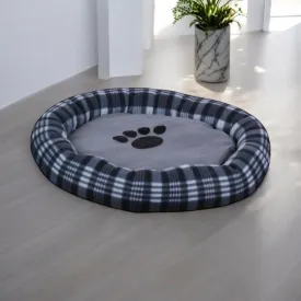 Large Round Plush Dog Bed 62cm In Tartan Design Blue Brown Black