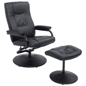 Leather Recliner and Ottoman Set, Modern Swivel Leisure Lounge Chair with Footstool, 145-¦ Adjustable Backrest and Thick Padding for Living Room, Dining Room, Bedroom, Office, Black Padded Cushion Back