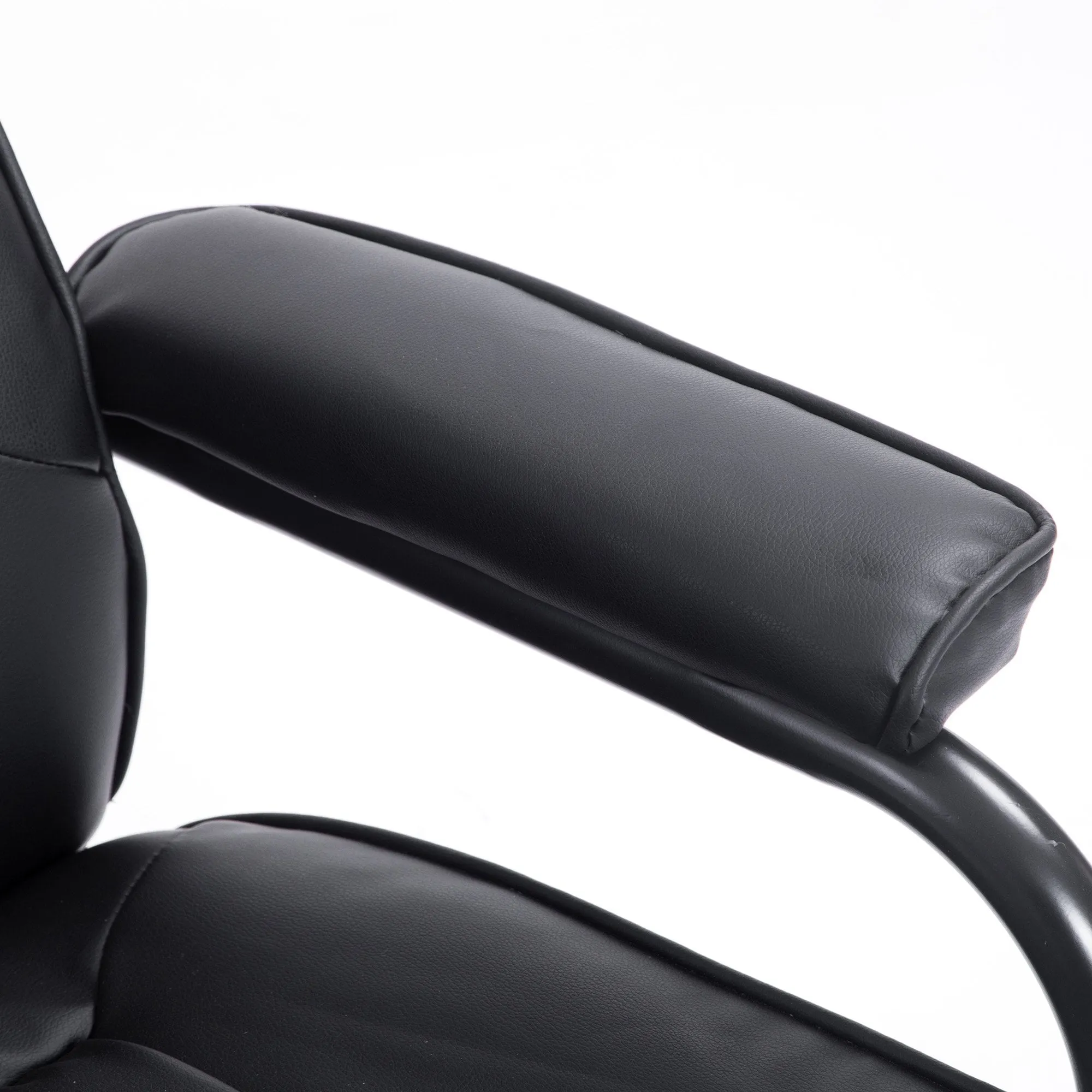 Leather Recliner and Ottoman Set, Modern Swivel Leisure Lounge Chair with Footstool, 145-¦ Adjustable Backrest and Thick Padding for Living Room, Dining Room, Bedroom, Office, Black Padded Cushion Back