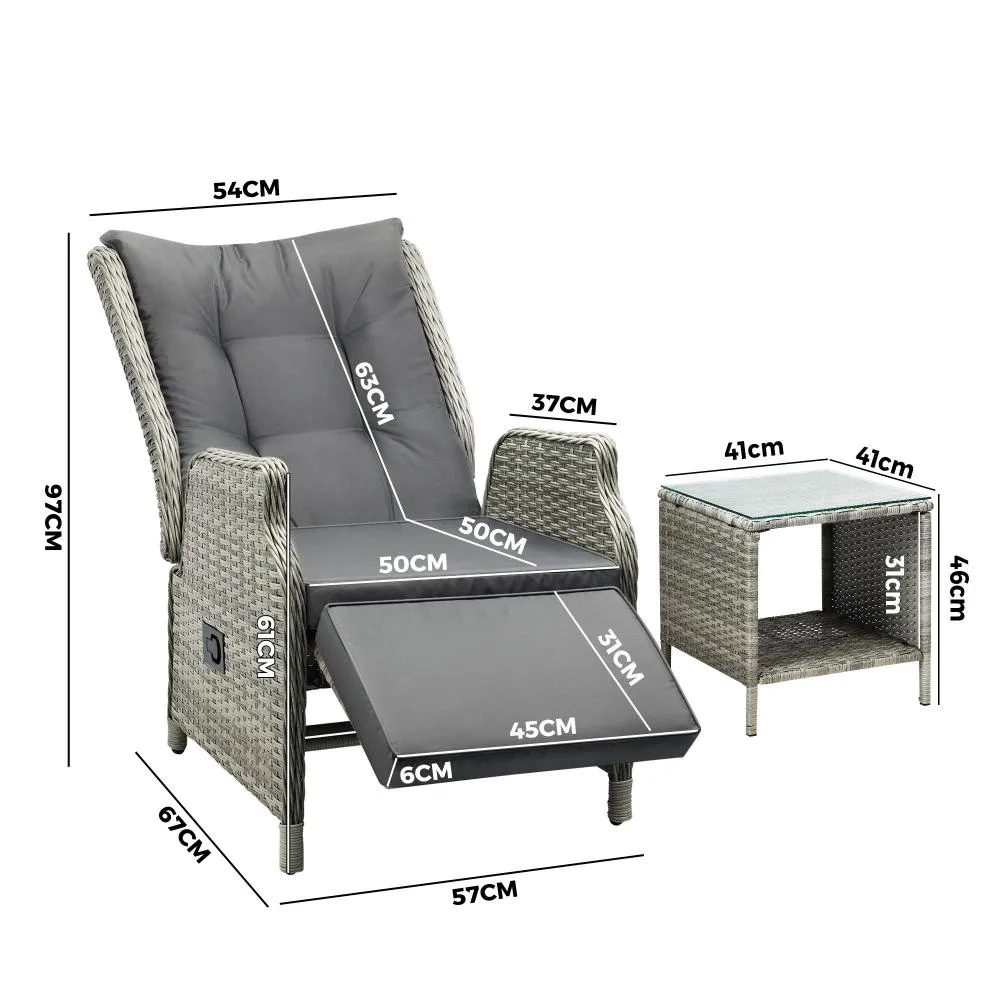 Livsip Outoodr Recliner Chair Sun Lounge & Table Set utdoor Furniture Patio Sofa