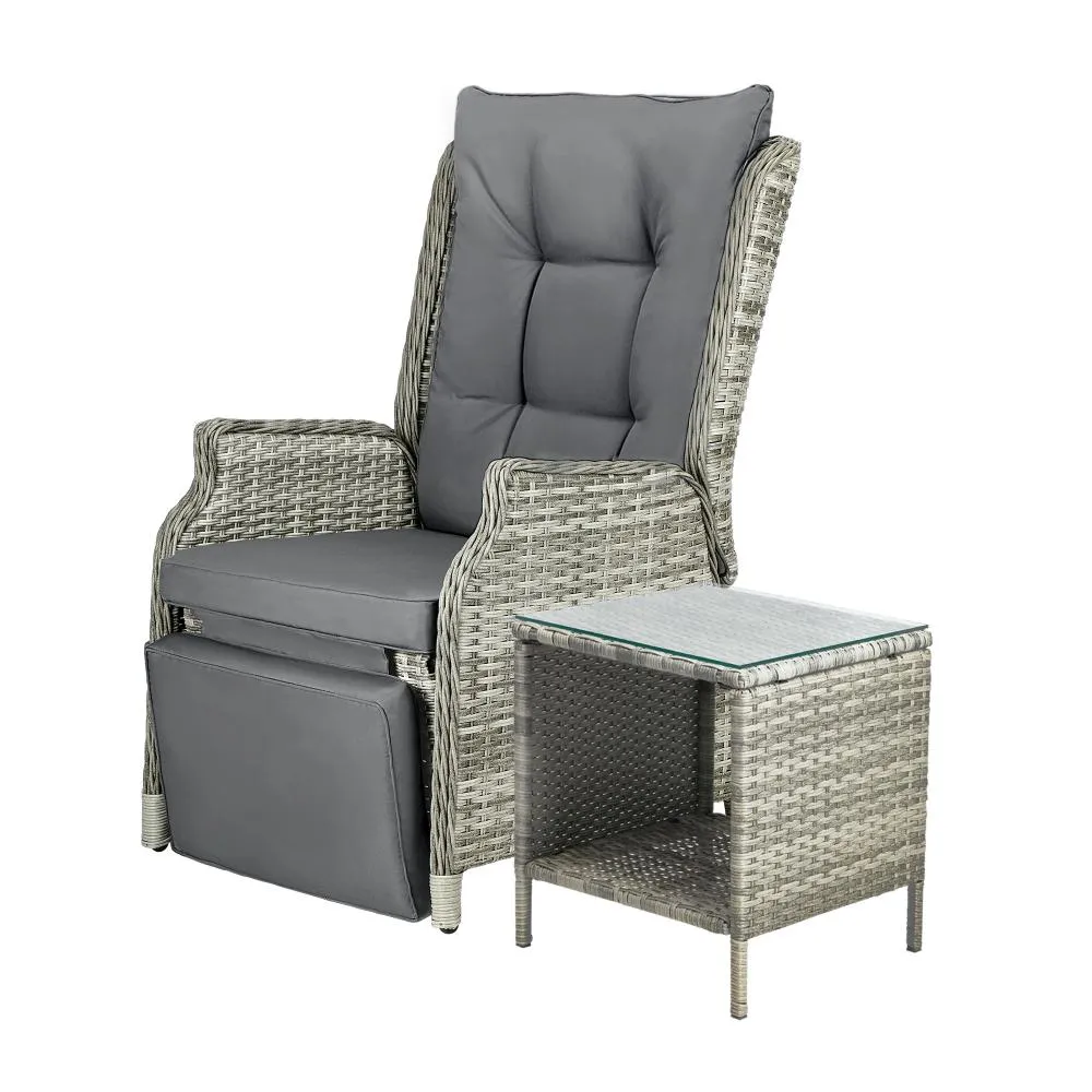 Livsip Outoodr Recliner Chair Sun Lounge & Table Set utdoor Furniture Patio Sofa