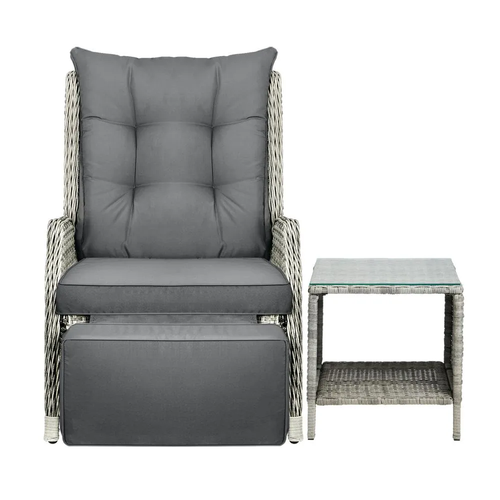 Livsip Outoodr Recliner Chair Sun Lounge & Table Set utdoor Furniture Patio Sofa