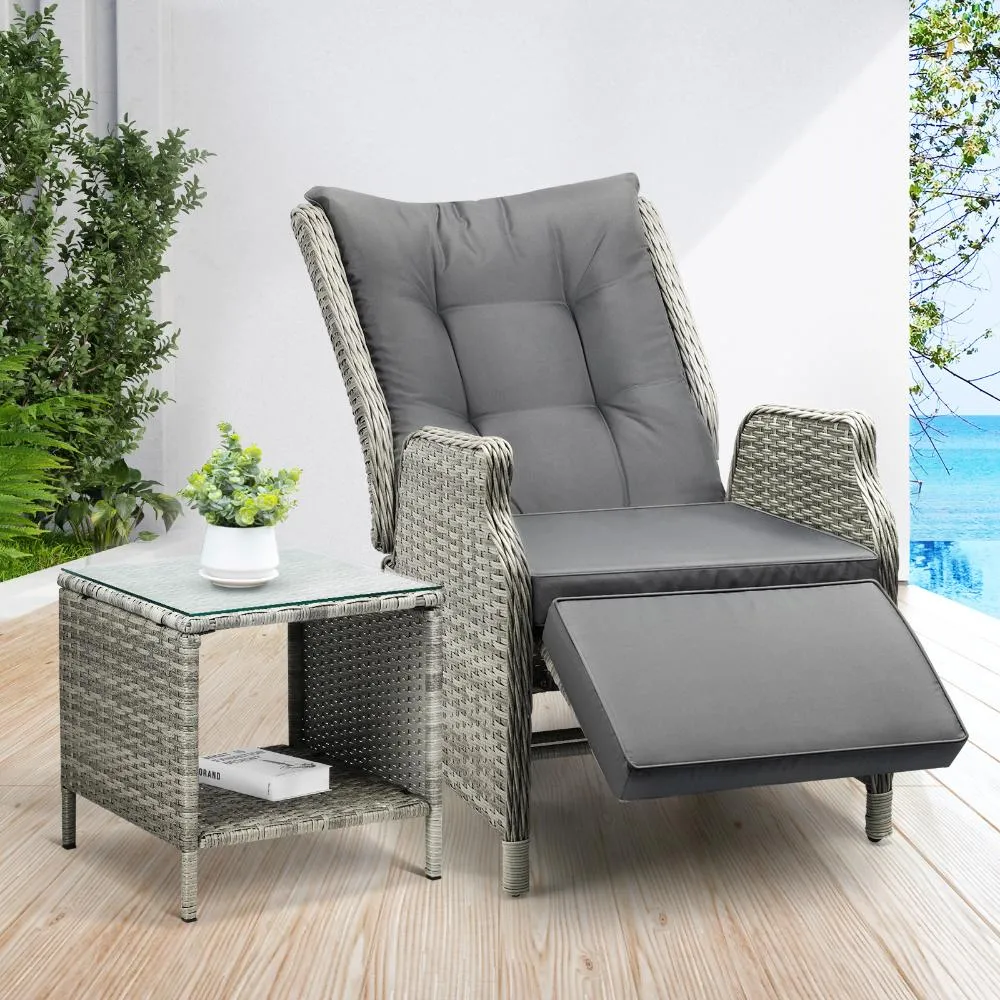 Livsip Outoodr Recliner Chair Sun Lounge & Table Set utdoor Furniture Patio Sofa