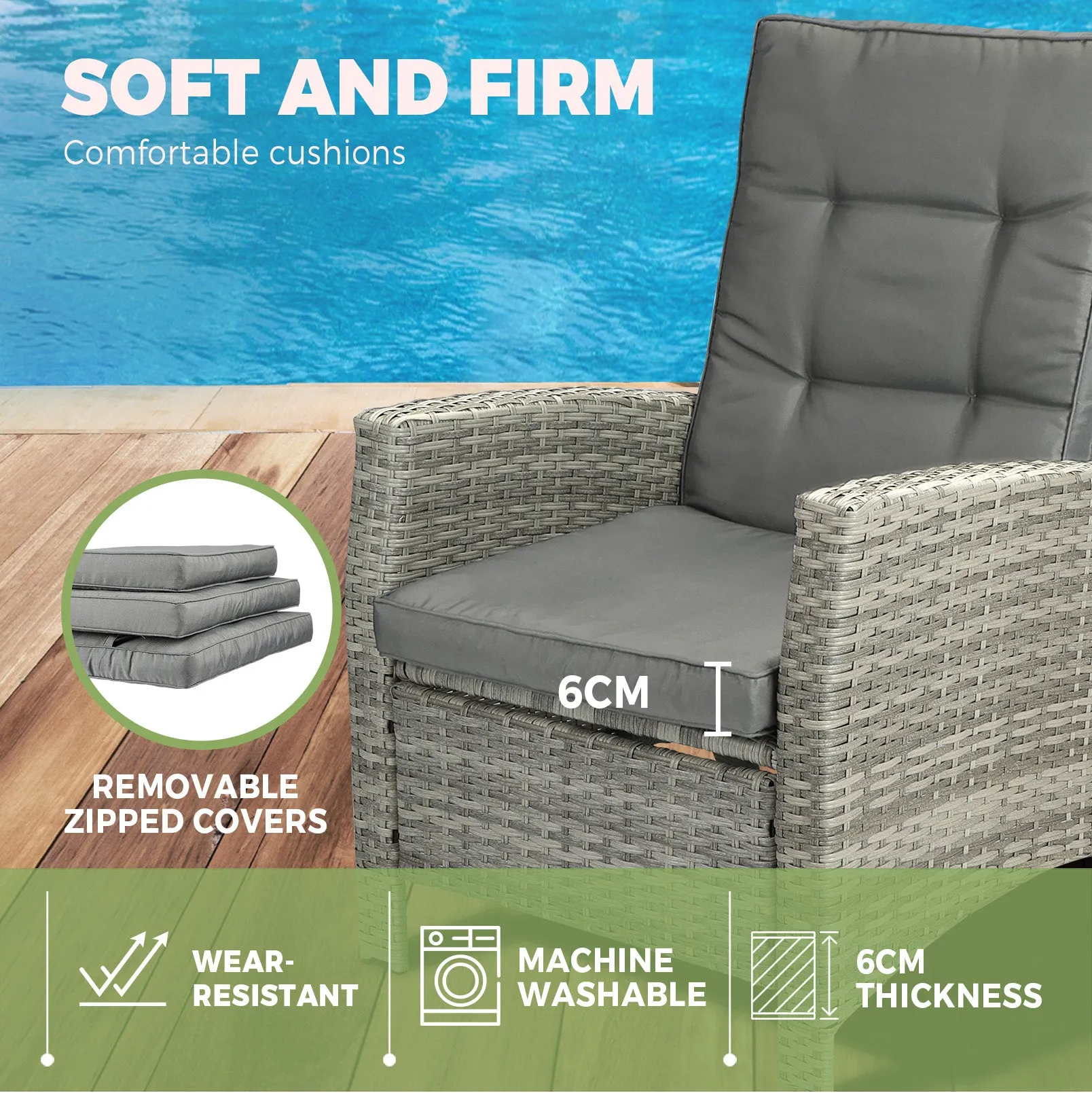Livsip Recliner Chairs Sun lounge Outdoor Furniture Wicker Patio Garden Sofa