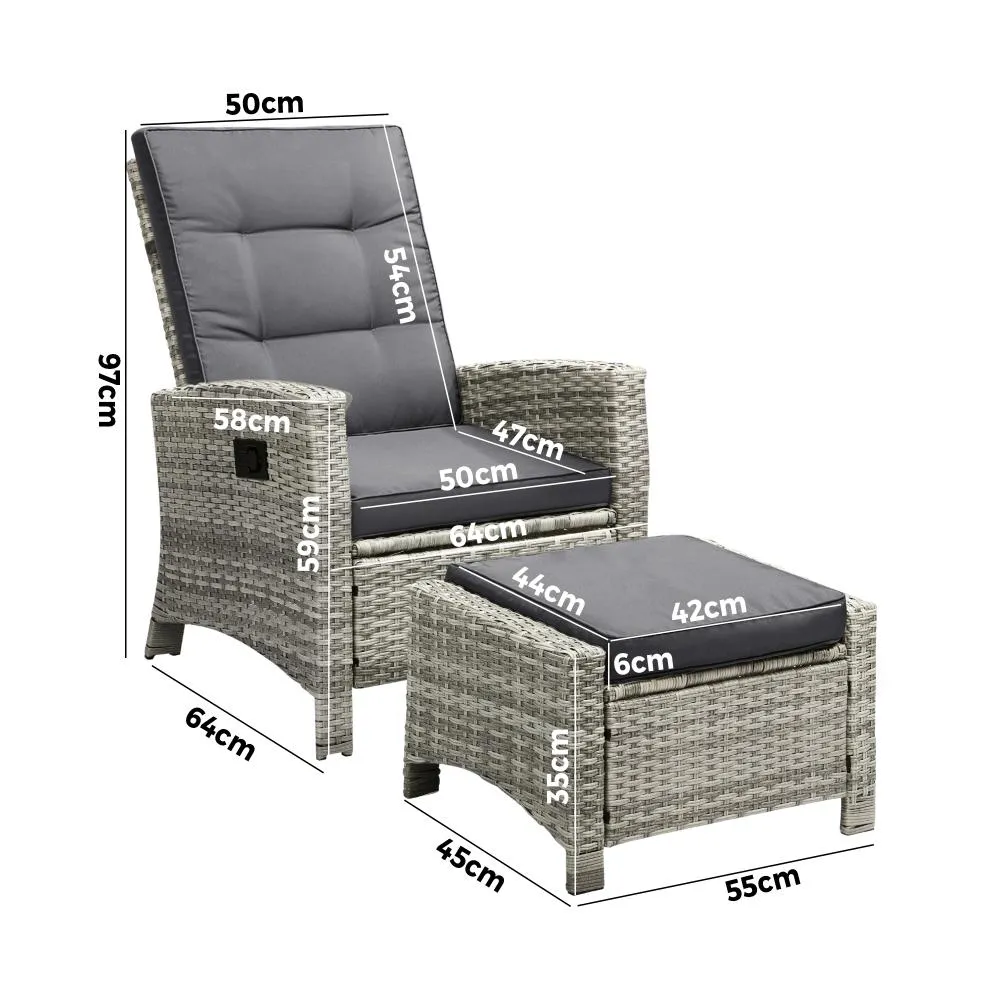 Livsip Recliner Chairs Sun lounge Outdoor Furniture Wicker Patio Garden Sofa