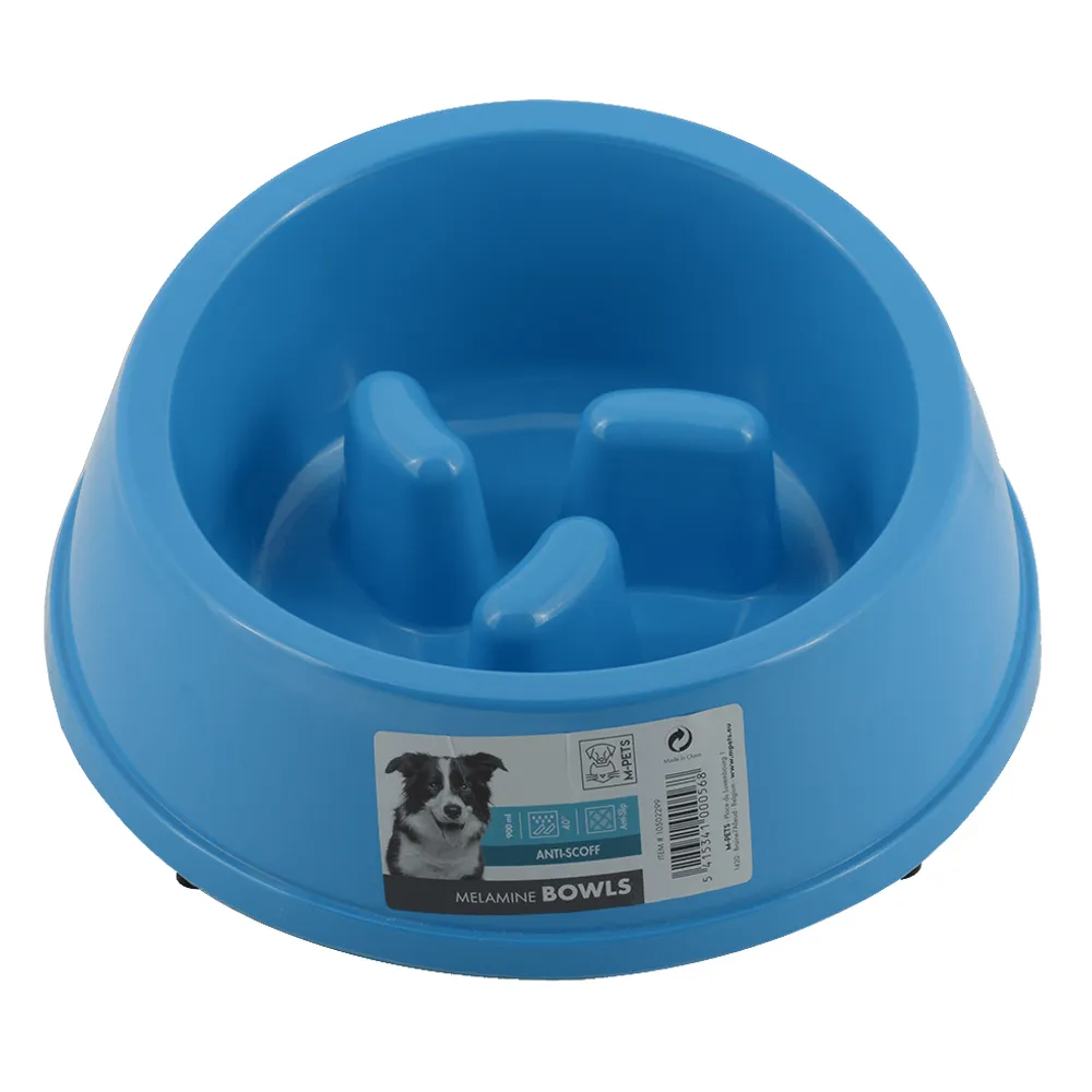 M-PETS Melamine High Back Slow Down Bowl Blue