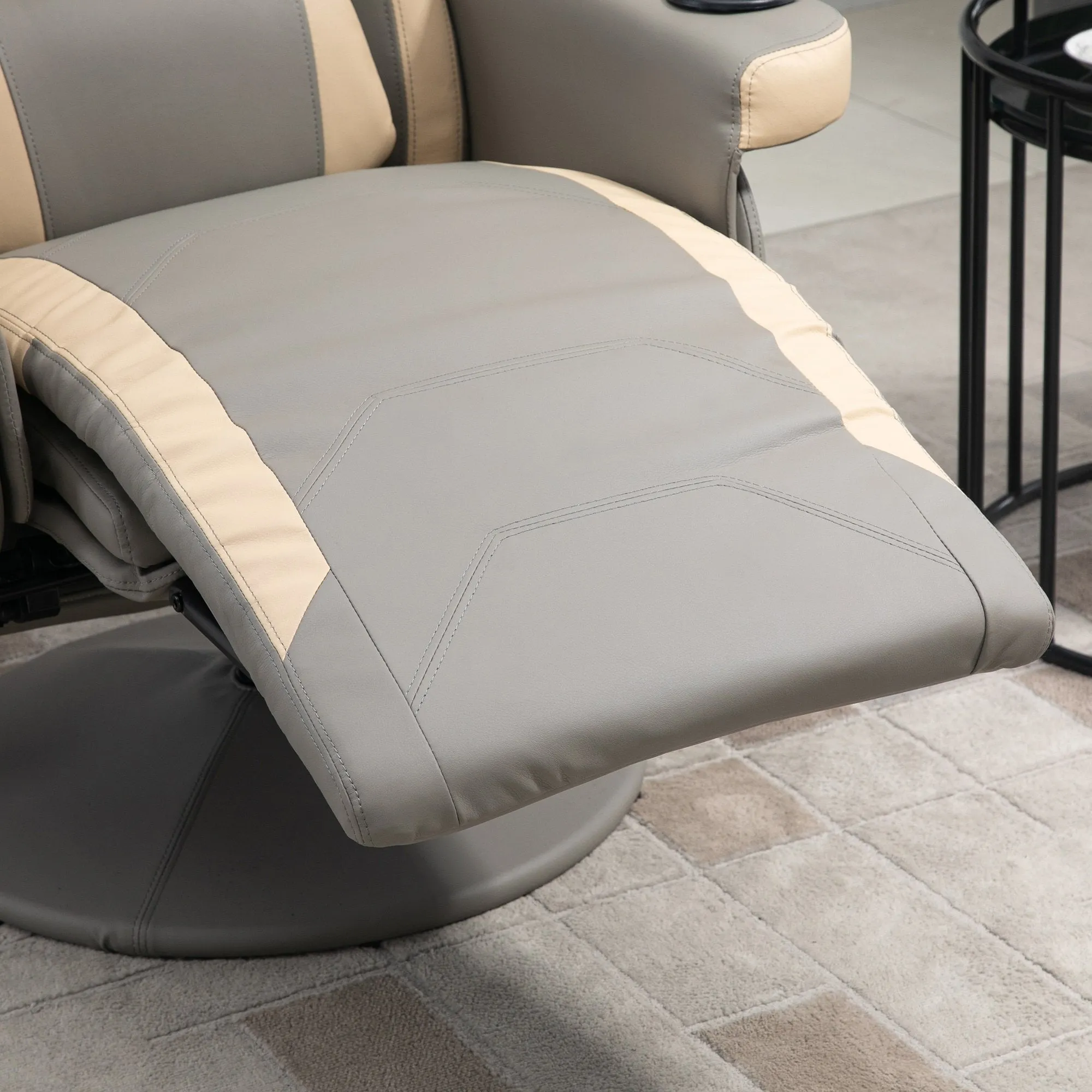 Manual Recliner Armchair PU Leather Lounge Chair with Adjustable Leg Rest, Cup Holder and Storage Pocket - Grey