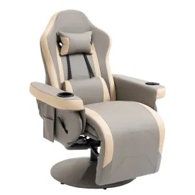 Manual Recliner Armchair PU Leather Lounge Chair with Adjustable Leg Rest, Cup Holder and Storage Pocket - Grey