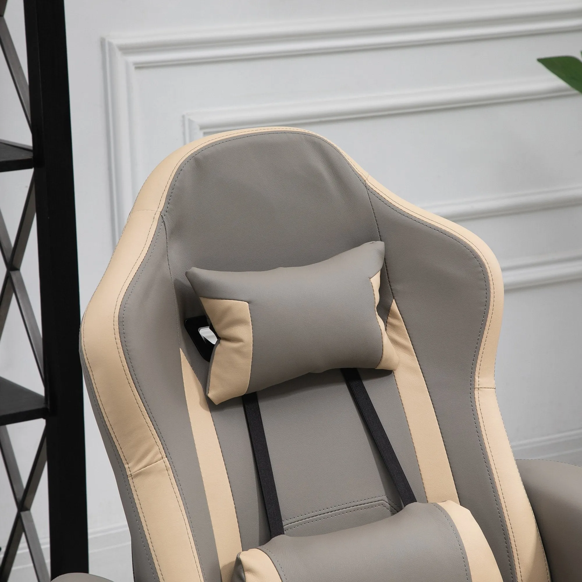 Manual Recliner Armchair PU Leather Lounge Chair with Adjustable Leg Rest, Cup Holder and Storage Pocket - Grey