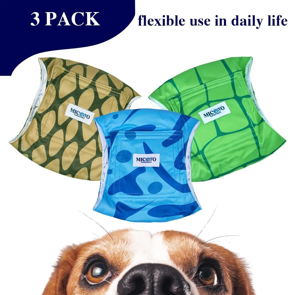 MICOOYO Belly Bands for Male Dogs, 3 Pack Reusable Dog Diapers Male for Puppy Doggie, Washable Male Dog Wraps XSmall (XS, Rainforest)
